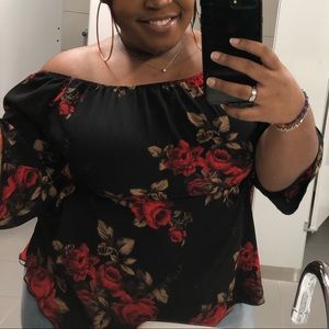 Black/red floral off the shoulder shirt